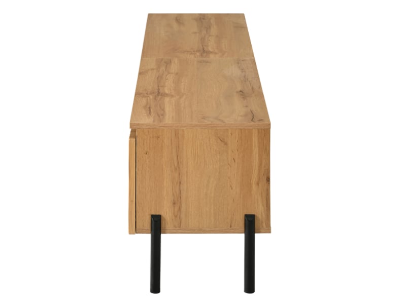  Meuble tv bas moderne à quatre portes ondulées - rangement câbles fermé, corps pb+mdf, pieds métal  - Conforama E