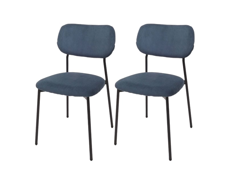  Lot de 2 chaises de salle à manger assise et dossier rembourrés avec protections de sol réglables velours côtelé bleu et acier 04_0009532  - Conforama A