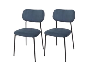 Lot de 2 chaises de salle à manger assise et dossier rembourrés avec protections de sol réglables velours côtelé bleu et acier 04_0009532