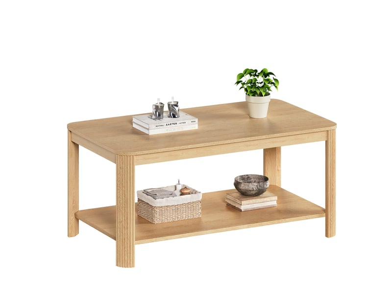  Table basse tcqpz rectangulaire 100 x 50 x 45 cm à 2 niveaux de rangement ouverte panneau de particules naturel  - Conforama A