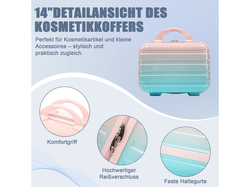 Set de 4 valises rigides,49,5x29x77 cm,avec serrure à combinaison,pc,rose - Conforama E