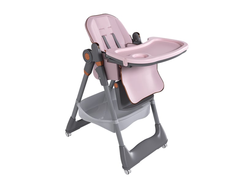  Chaise haute bébé pliable réglable 53x76x95 cm avec harnais et roues verrouillables rose  - Conforama A