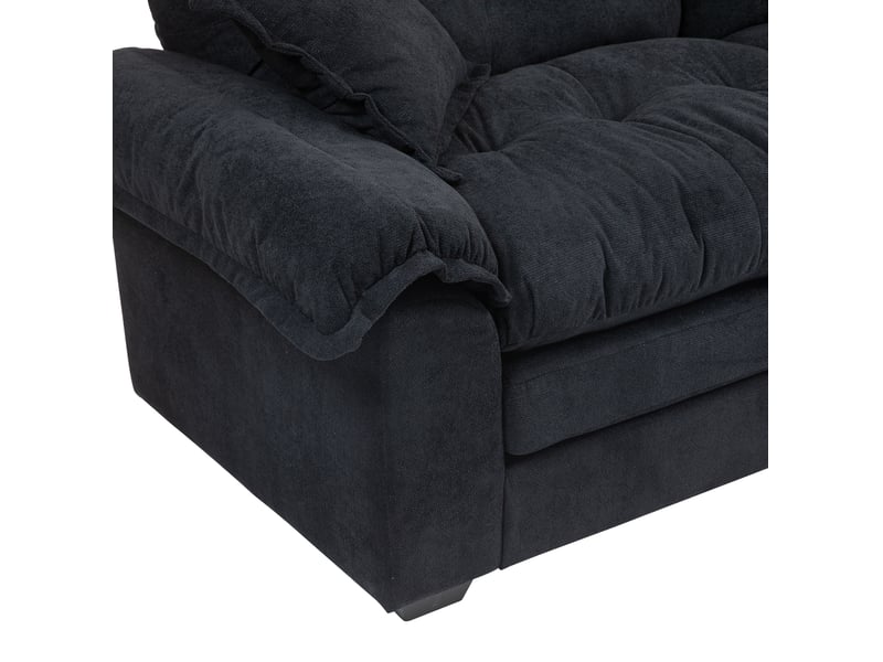  Canapé 214x89x93 cm, assise profonde et double coussin, structure en bois, chenille noire, pour petit espace  - Conforama E