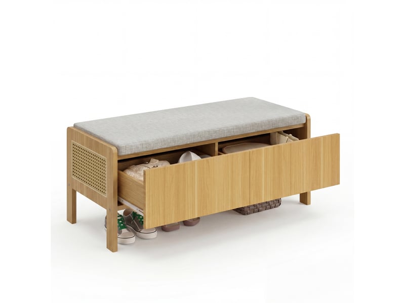  Banc à chaussures rattan naturel 113x45,5x40 cm avec 2 tiroirs  - Conforama D