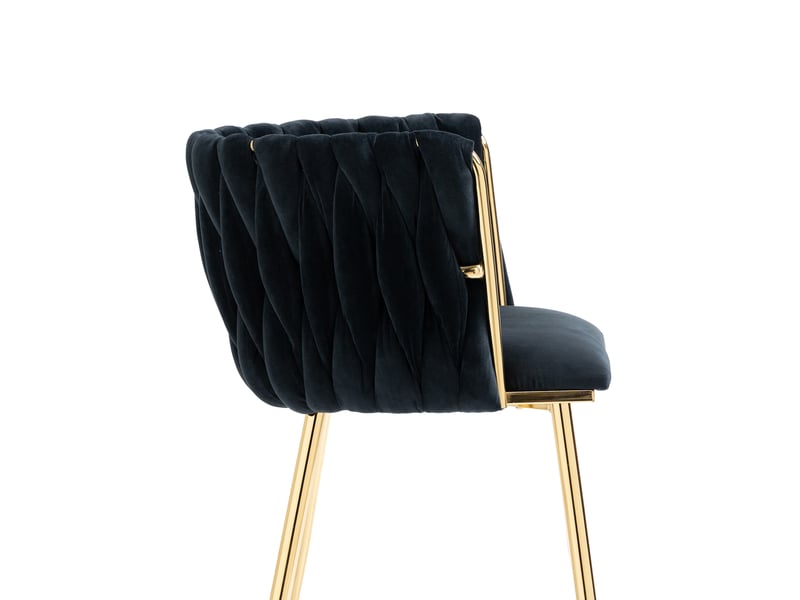  Chaise de salle à manger lot de 2 avec dossier tressé rembourré et pieds métalliques dorés en velours noir  - Conforama E