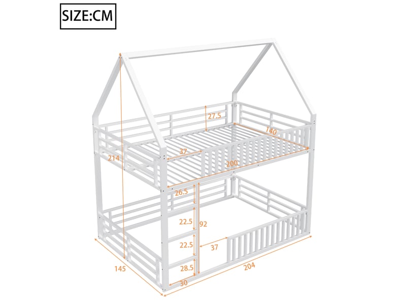  Lit superposé cabane 140x200 cm en métal blanc avec éclairage led  - Conforama C