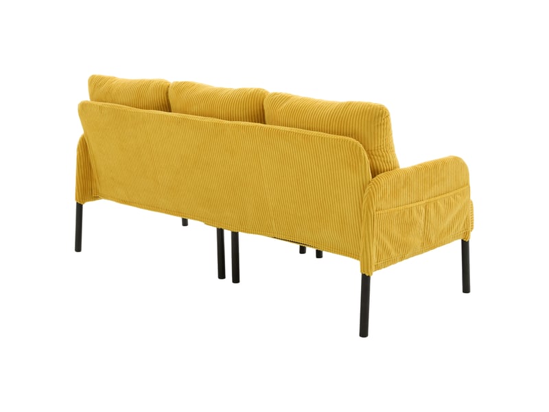  Canapé 3 places velours côtelé confort dossier haut poches latérales pieds métal  - Conforama E