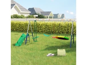 Balançoire portique enfants 5 en 1 avec toboggan, 3 balançoire, face à face, hauteur réglable, 3-8 ans, multicolore