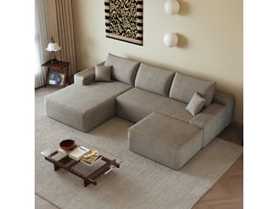 Canapé droit fixe <strong></strong> <strong></strong> 4 places Velours côtelé beige