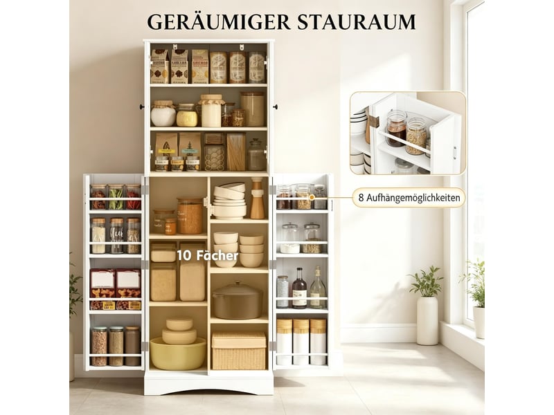 Armoire de cuisine blanche buffet haut meuble de rangement avec portes acrylique et étagères réglables - Conforama E