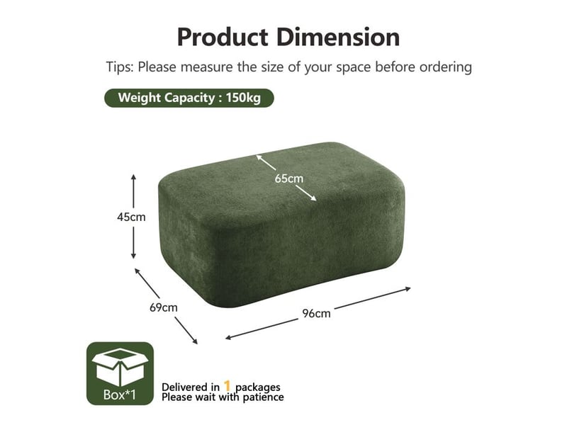  Pouf en velours - velours doux et résistant - dimensions 96x69x45 cm - poids 9 kg - design modulaire  - Conforama E