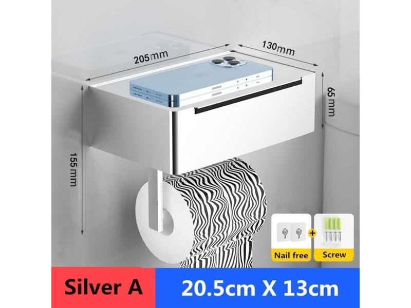 Porte-rouleau de papier toilette support de rangement pour salle de bain avec distributeur de lingettes noir porte-rouleau , argent - Conforama B