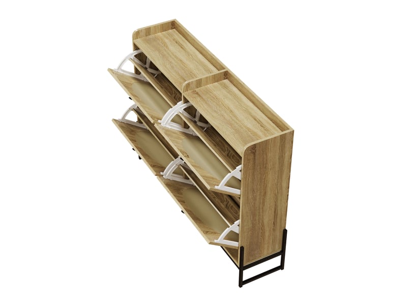  Meuble à chaussures 4 abattants réglables, rangement chaussures étroit pour entrée et couloir, design compact  - Conforama D