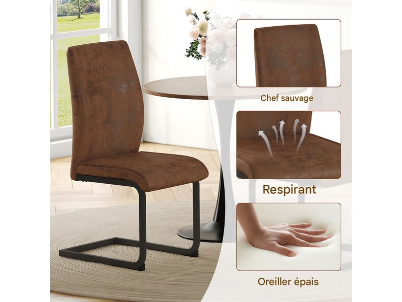  Lot de 2 chaises de salle à manger en tissu marron pieds en métal noir W3658P471692 - Conforama E