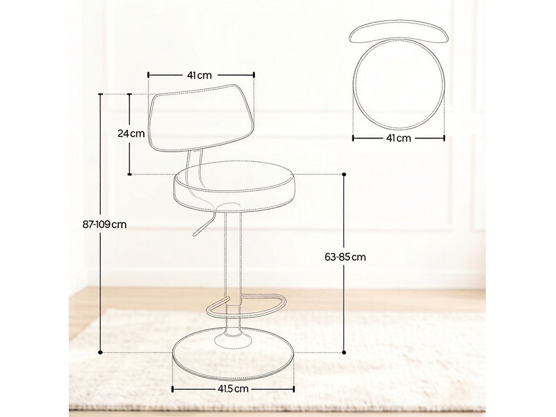  Tabouret de bar lot de 2 pivotant avec hauteur réglable, dossier ergonomique et repose-pieds, similicuir anthracite  - Conforama E