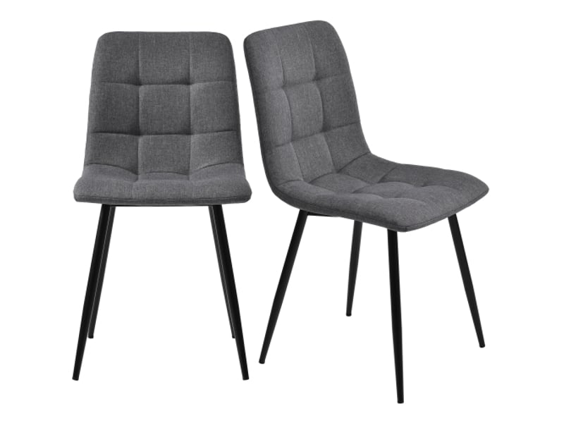  Lot de 4 chaises de salle à manger, chaise grise, chaises design rembourrées avec dossier, assise en lin, structure en métal  - Conforama C
