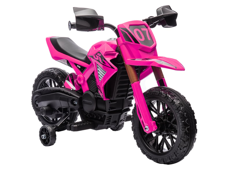  Moto électrique pour enfants, 12 v, avec stabilisateurs, klaxon et bruit de démarrage, 3 kmh, rose  - Conforama A
