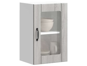 Meuble de rangement, armoire murale de cuisine avec porte en verre lucca sonoma gris