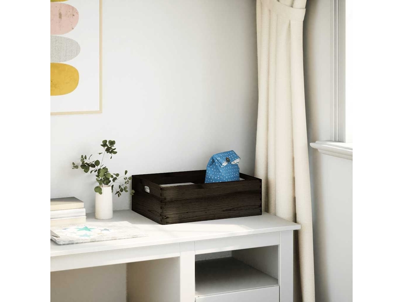  Boîte de rangement, coffre de rangement avec poignées noir 40x30x13 cm bois de pin massif  - Conforama C