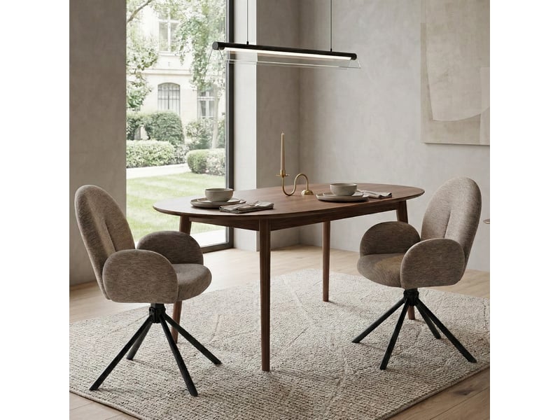  Lot de 2 chaises de salle à manger pivotantes avec accoudoirs 53,5x52x86,5 cm, cadre métallique, tissu chenille noir taupe  - Conforama D