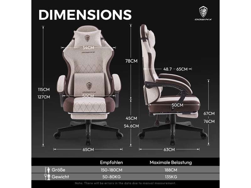  Fauteuil gaming et de bureau big &amp; tall – tissu – assise à ressorts ensachés – massage – repose-pieds – charge maximale 135 kg – marron  - Conforama B
