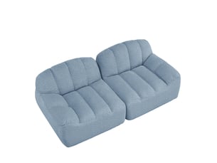 Canapé droit modulable 2 places bleu en tissu bouclette, sans montage, idéal pour votre salon ou appartement