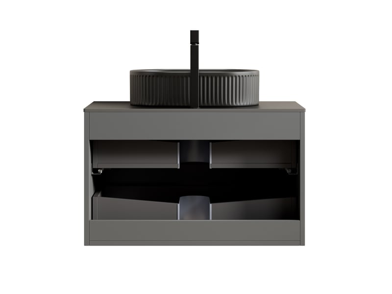 Meuble vasque suspendu 80x46x62.20 cm avec lavabo ovale noir et 2 tiroirs - Conforama E