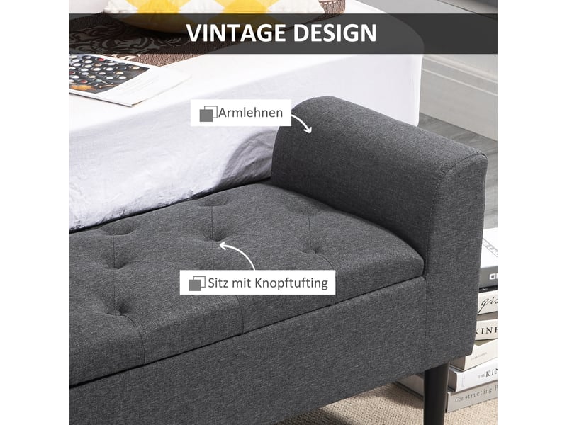  Banc de rangement tcqpz rembourré avec coffre 116 x 44 x 58 cm polyester aspect lin gris foncé  - Conforama E