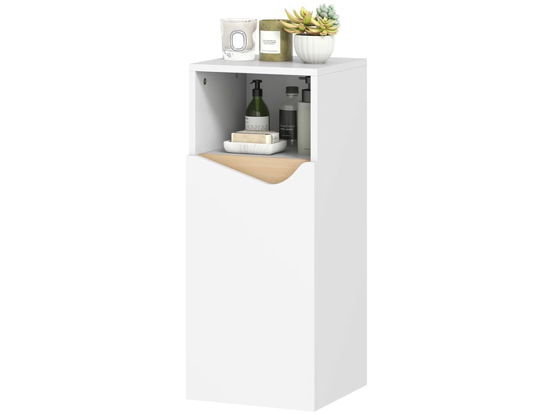  Meuble de salle de bain avec porte à fermeture amortie et compartiment ouvert, 30 x 30 x 71,5 cm, blanc et bois  - Conforama B