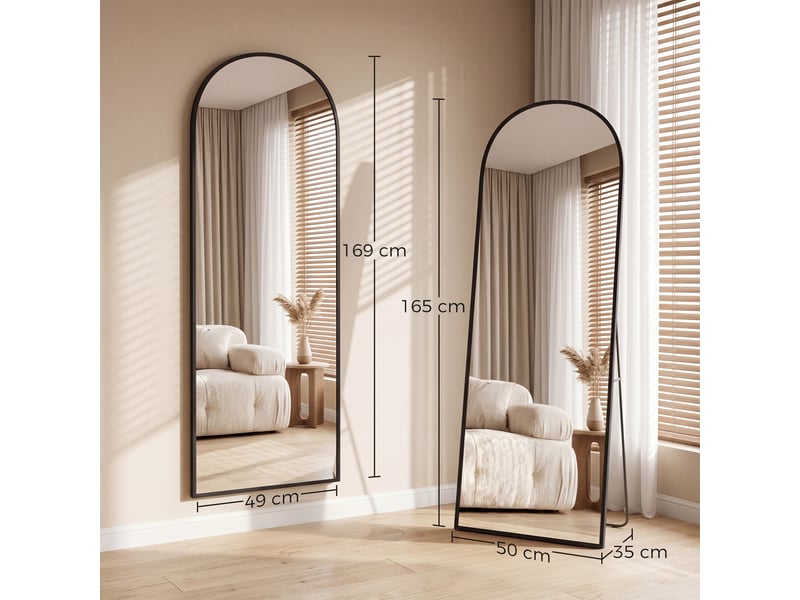  Miroir sur pied plein pied en verre trempé et aluminium noir 50 x 1,5 x 170 cm  - Conforama C