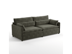 Canapé droit convertible <strong>HAVRYA</strong> <strong></strong> 3 places Tissu gris avec coffre de rangement