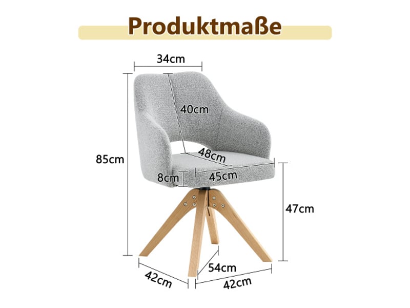 Lot de 2 chaises pivotantes chic rétro, tissu gris clair texturé, pieds bois massif, rotation 360° - salle à manger - Conforama C
