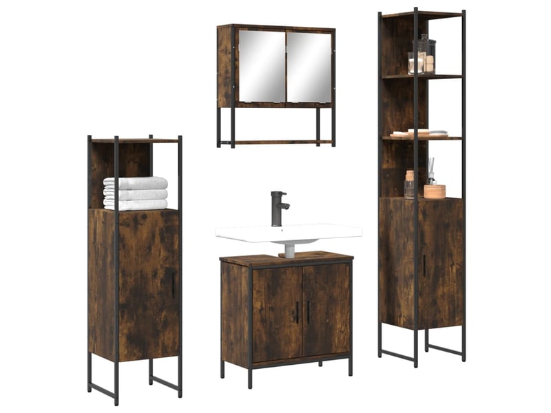  Ensemble de meubles de salle de bain 4 pcs chêne fumé bois cf63855  - Conforama B
