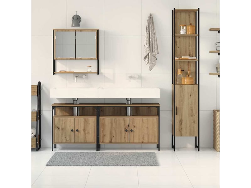 Ensemble de mobilier de salle de bain 4 pièces chêne artisanal cf64545 - Conforama D