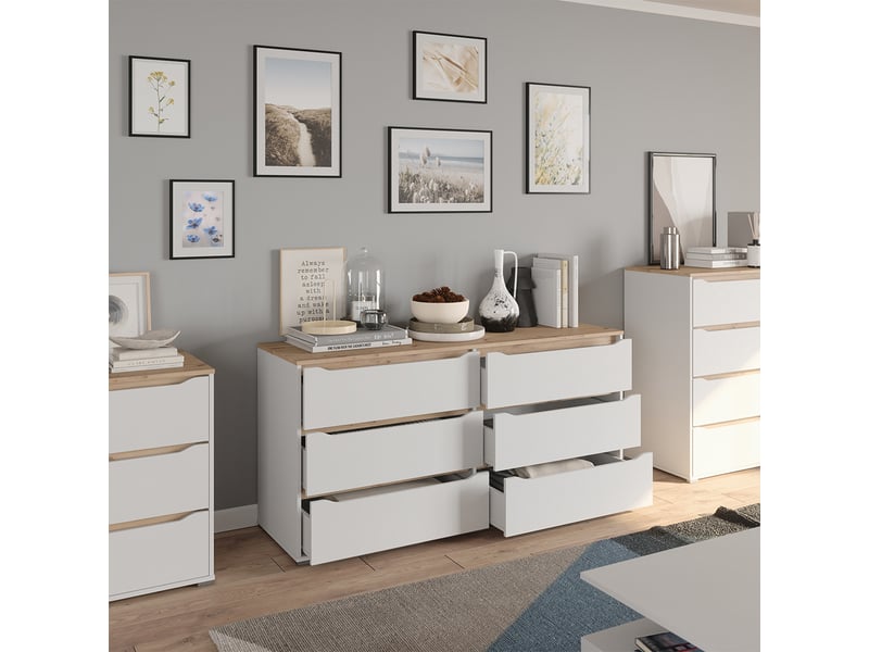  Vicco commode avec tiroirs, blancchêne artisan, 160x76.6cm  - Conforama E