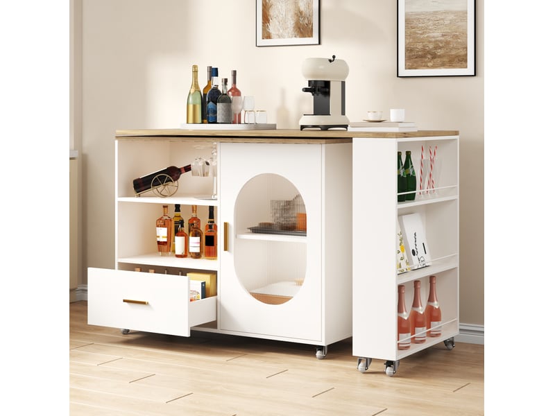  Îlot central de cuisine mobile avec plateau rotatif et rangement 120-180 cm evryae  - Conforama B