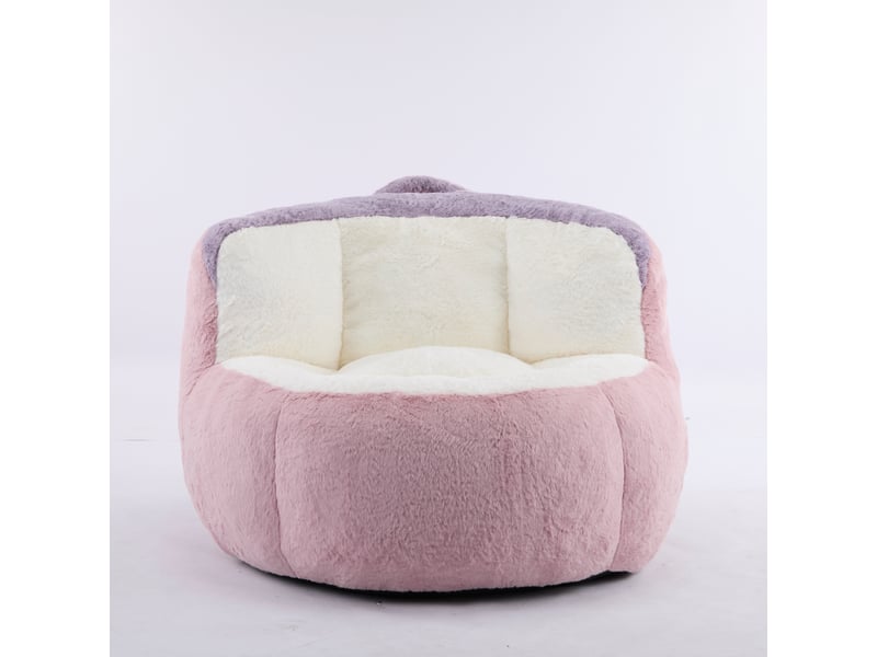  Pouf géant en fausse fourrure rose, blanc et violet, rembourrage mousse  - Conforama A