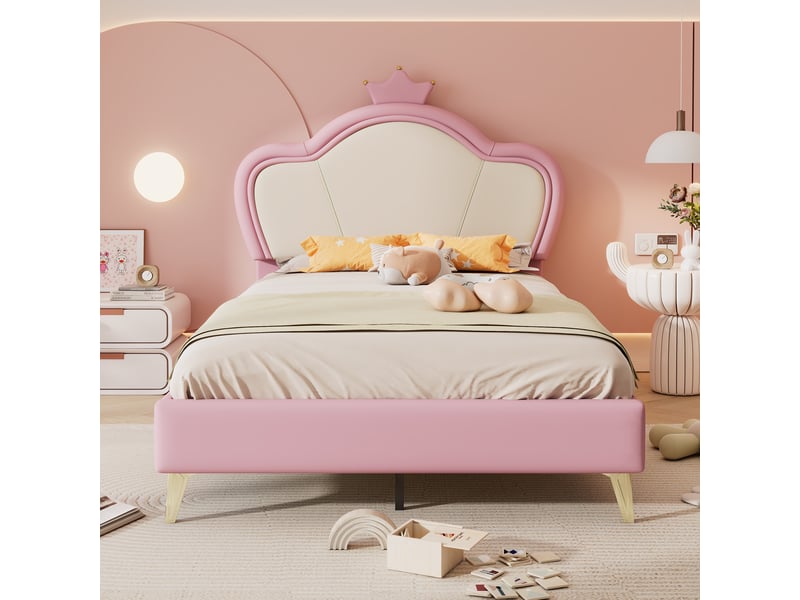 Lit simple rembourré 90x200cm coloris rose lit enfant rose - Conforama D