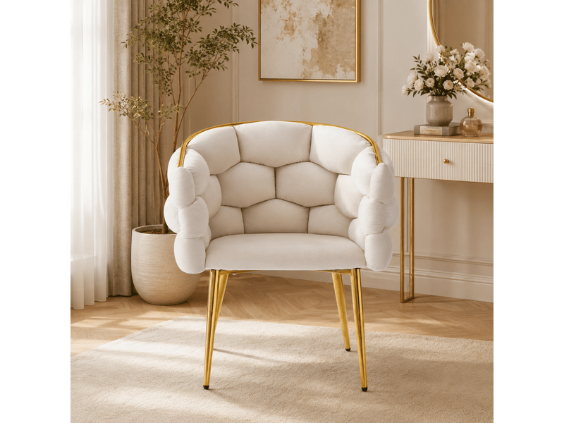  Lot de 2 chaises de salle à manger en velours beige, pieds en métal doré  - Conforama D