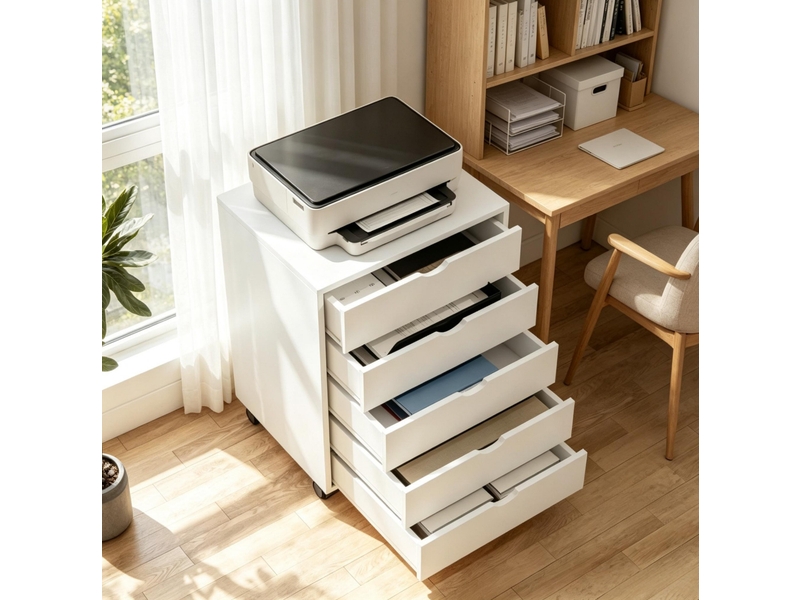  Caisson de bureau mobile 5 tiroirs 50x40x67,5 cm – blanc – rangement pour documents et fournitures  - Conforama B