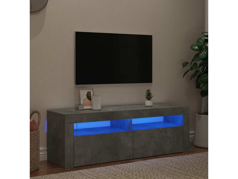  Meuble tv - banc tv - meuble de rangement avec lumières led gris béton 120x35x40 cm  - Conforama B