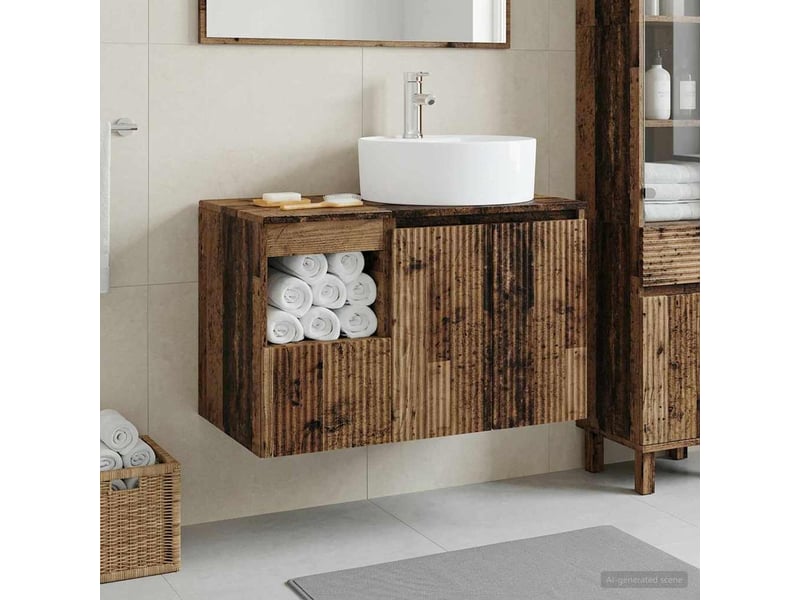 Ensemble de mobilier de salle de bain 2 pc bois ancien cf64037 - Conforama B