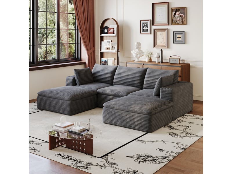  Canapé nuage 260 cm en velours côtelé gris foncé, déhoussable et sans montage  - Conforama W