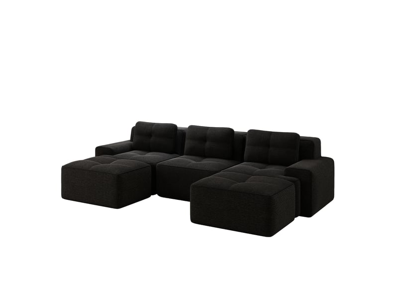 Canapé modulable en u 293x177x69 cm 3 places, montage sans outil, assise profonde, en velours côtelé, noir - Conforama A