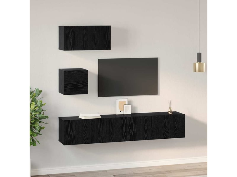  Ensemble meuble tv - banc tv - meuble de rangement 4 pcs chêne noir bois d'ingénierie  - Conforama D