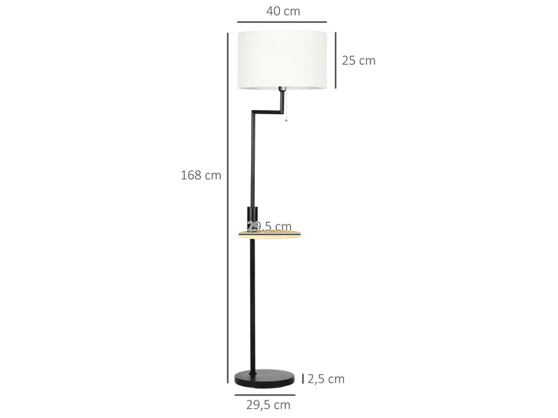  Lampadaire 40x40x168 cm avec tablette et port usb métal beige  - Conforama C