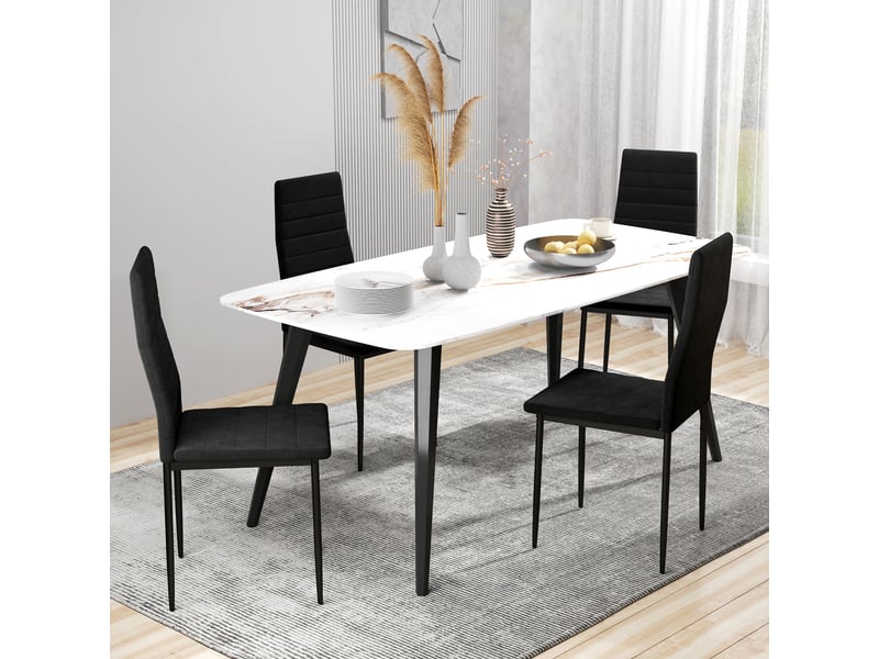  Set de 4 chaises de salle à manger sans accoudoirs avec revêtement tissu et piétement métal noir  - Conforama D
