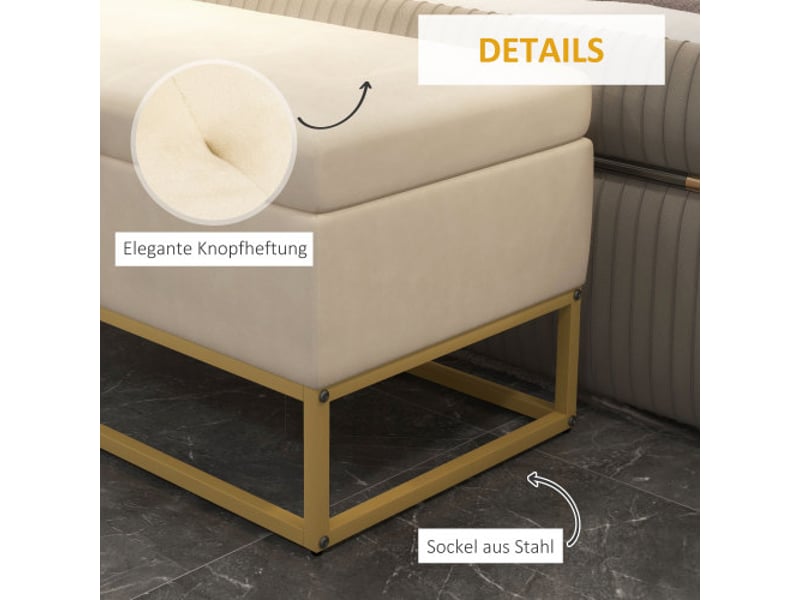  Banc coffre beige effet velours, couvercle rabattable, pieds en acier, 110x44x49 cm, entrée et salon  - Conforama D
