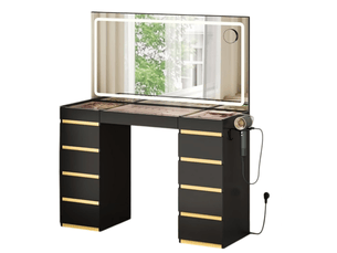 Coiffeuse 11 tiroir(s) Miroir Led avec 0 tabouret(s) inclu(s) WOLTU coloris noir