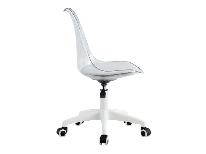  Chaise de bureau transparente et blanche 54 x 54 cm, métal et plastique, réglable avec roulettes  - Conforama A